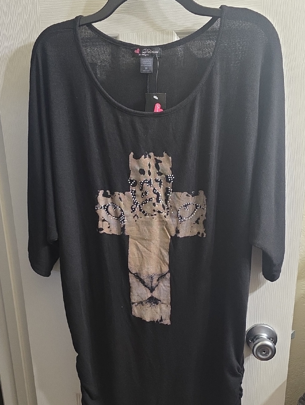 Delirious Black Tunic with Beige Cross and Stud Accents Size 2X